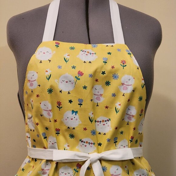 NWT Handmade Reversible Apron - Spring chicks and flowers - One Size - OOAK - Picture 2 of 4
